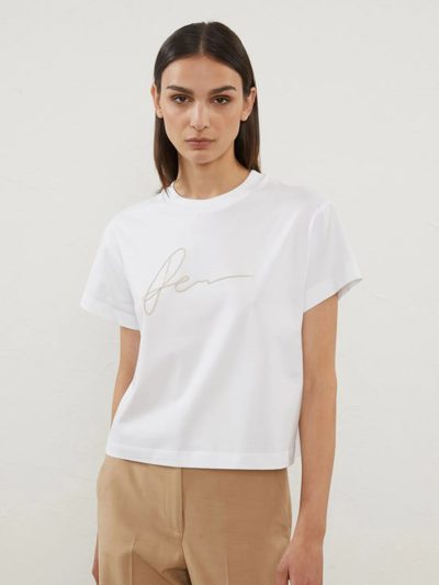 フロントボールチェーンロゴ飾りコットンTシャツ