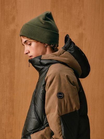 【MEN’S】バイザーフードデザインカラーブロックダウンジャケット
