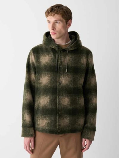 【MEN’S】オンブレチェック起毛 フロントスナップボタン フーディ