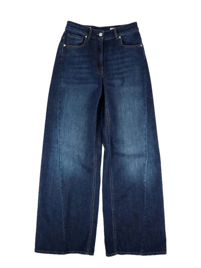 立体カッティング コットンストレッチ ワイドデニムパンツ