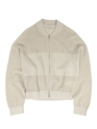 ラメ混 メッシュ編みニット ジップアップカーデ