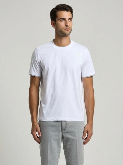ダブルネックデザイン コットン100％ Ｔシャツ