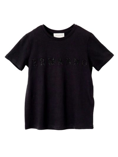 フロントビーズロゴ コットンTシャツ