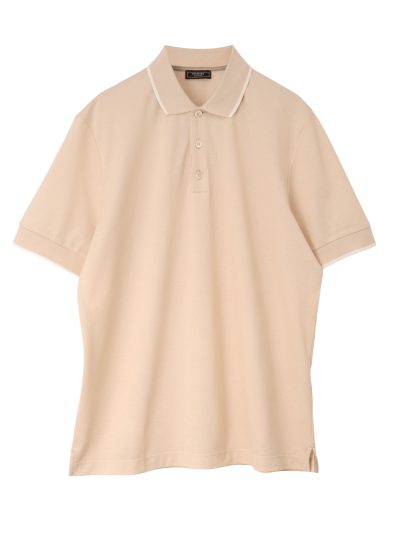 【MEN’S】襟 袖 リブラインデザイン コットン鹿の子ポロシャツ