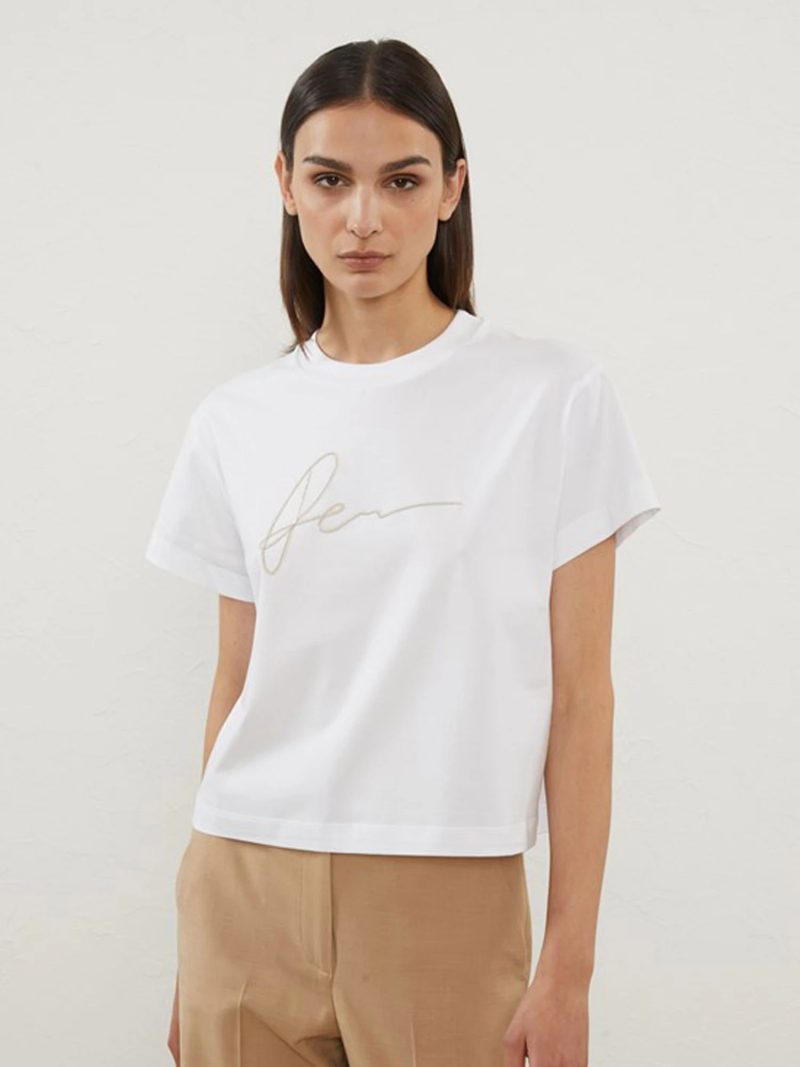 フロントボールチェーンロゴ飾りコットンTシャツ