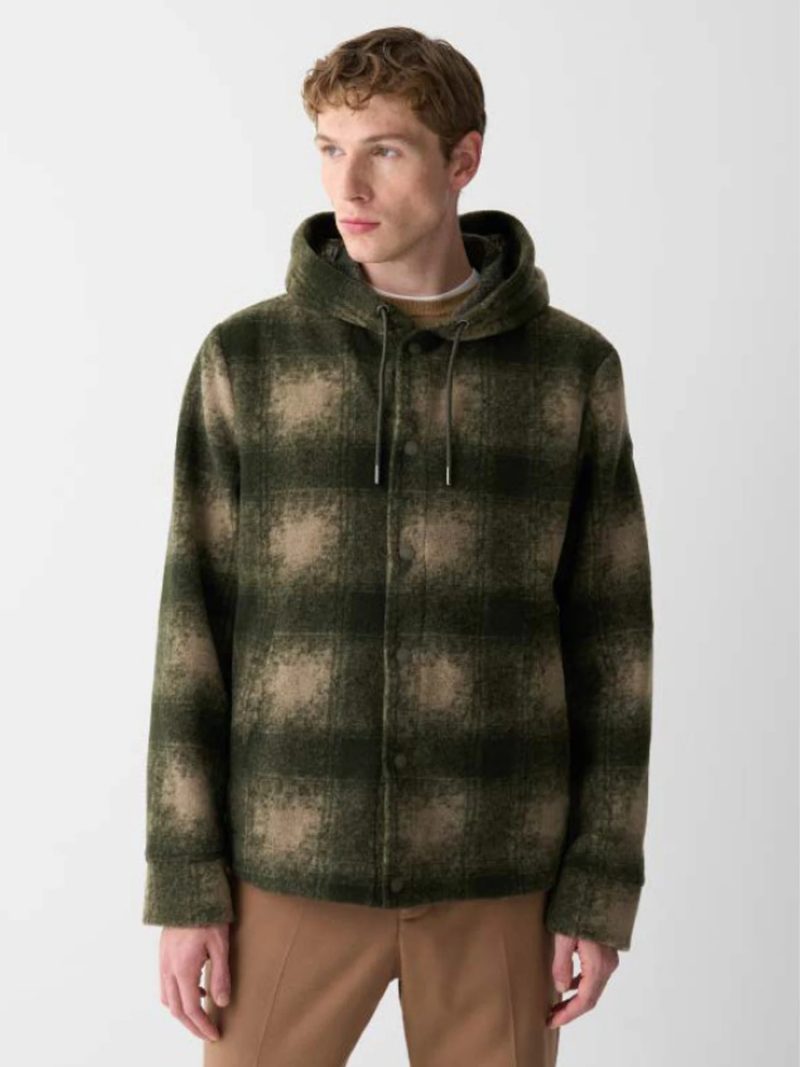 【MEN’S】オンブレチェック起毛 フロントスナップボタン フーディ