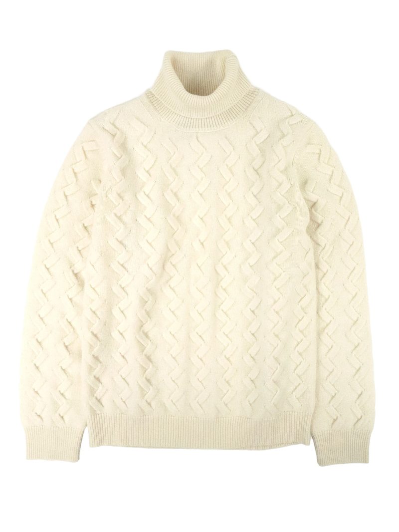 【MEN’S】毛カシミヤ タートルネック ミニケーブル編みニット