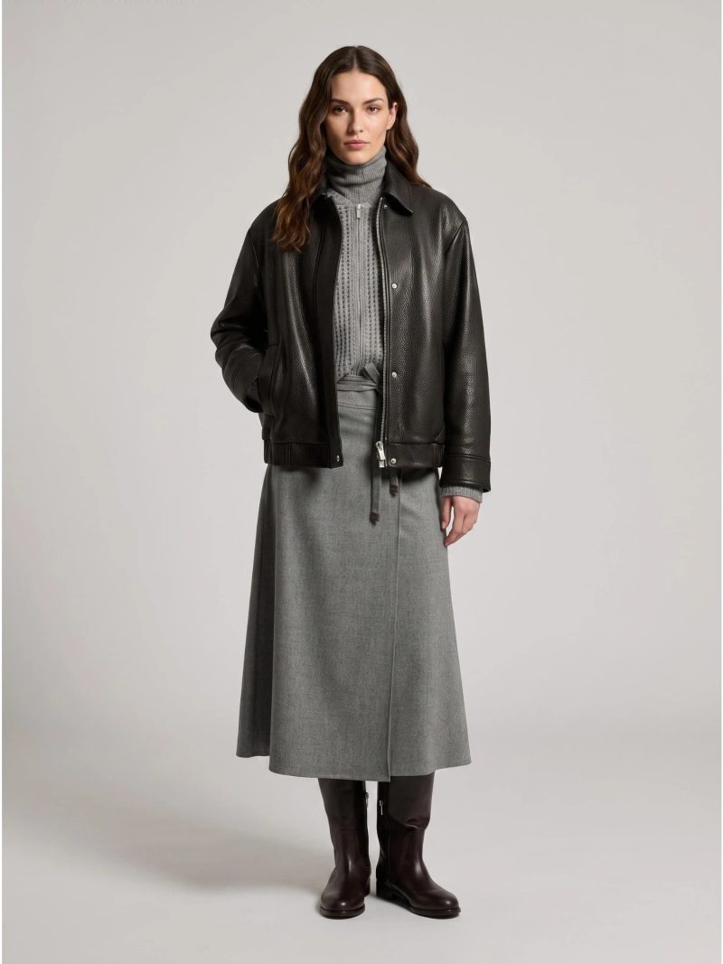 【2026AW 新作】カシミヤ混ウール プントルーチェ装飾ベルト付き ラップスカート