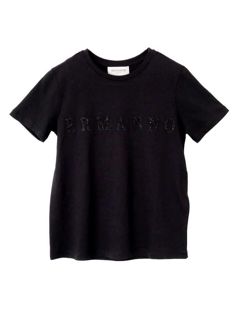 フロントビーズロゴ コットンTシャツ