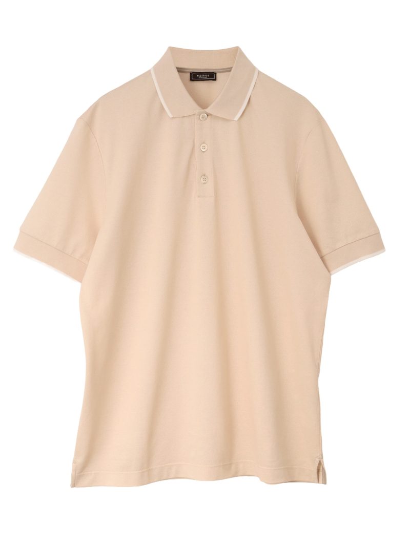 【MEN’S】襟 袖 リブラインデザイン コットン鹿の子ポロシャツ